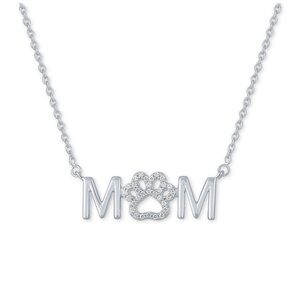 Diamond “Paw” Mom 18” Pendant Necklace in Sterling Silver